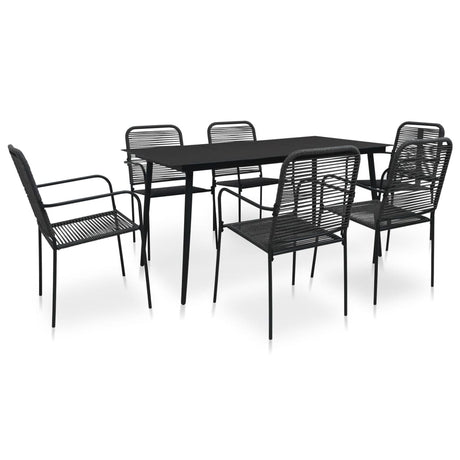 7 Piece Outdoor Dining Set Cotton Rope And Steel Black