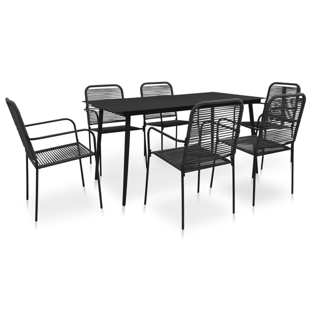 7 Piece Outdoor Dining Set Cotton Rope And Steel Black