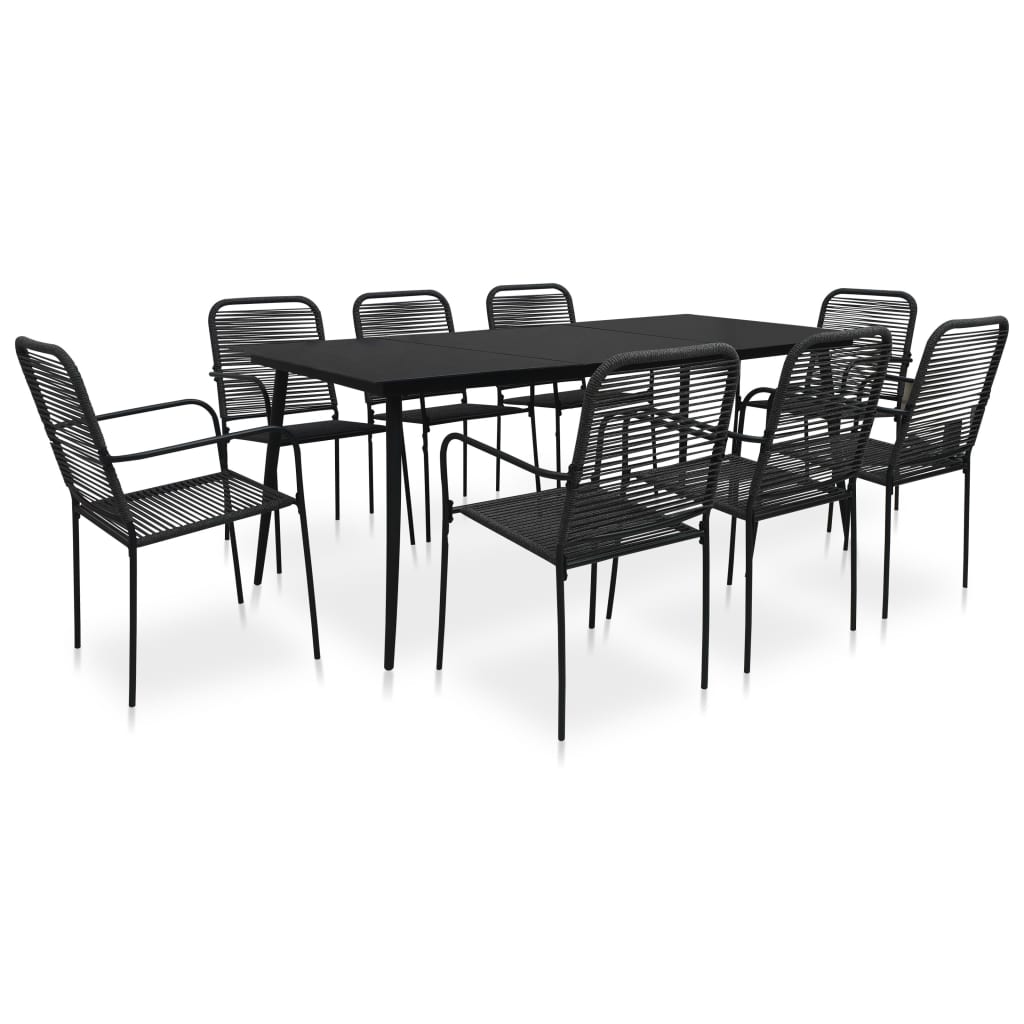 7 Piece Outdoor Dining Set Cotton Rope And Steel Black