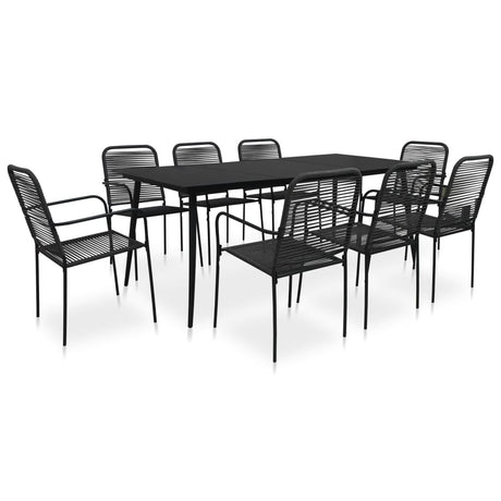 7 Piece Outdoor Dining Set Cotton Rope And Steel Black