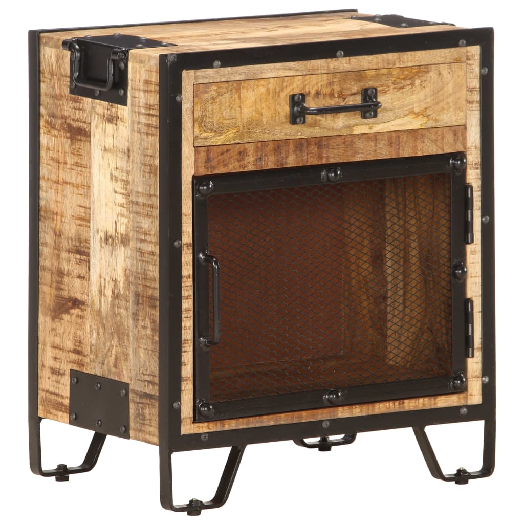 Bedside Cabinet 43X30X51 Cm Solid Rough Mango Wood