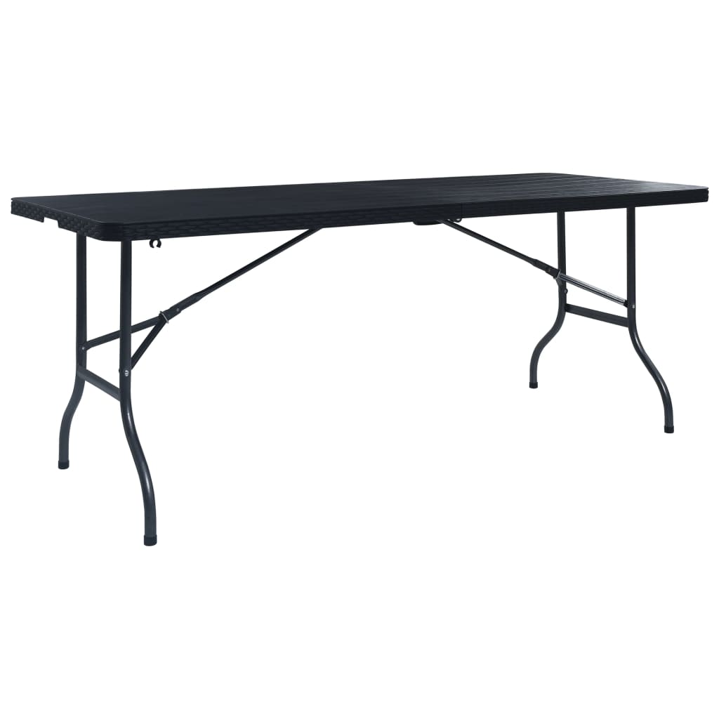 Folding Garden Table Black 180X75X72 Cm Hdpe Imitation Rattan