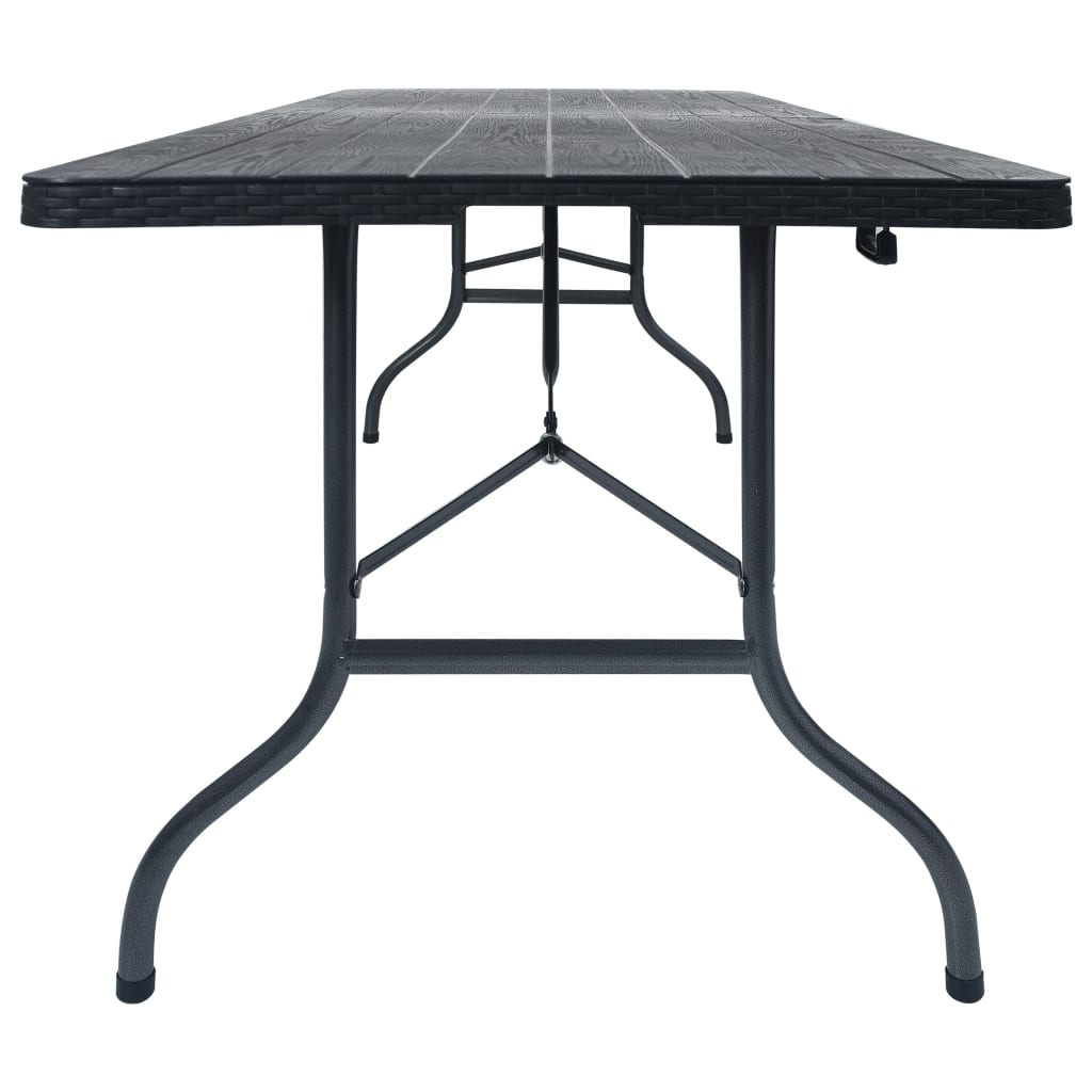 Folding Garden Table Black 180X75X72 Cm Hdpe Imitation Rattan