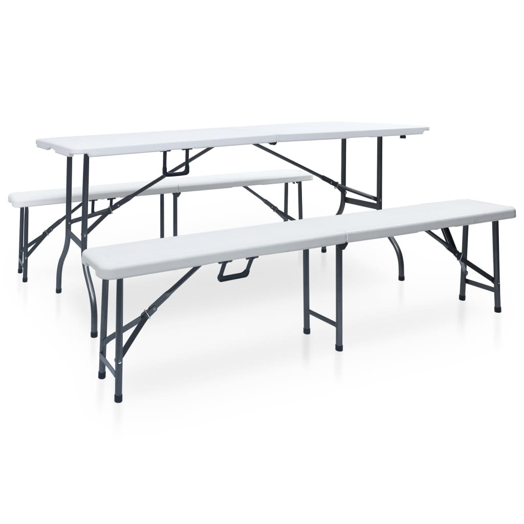 Folding Garden Table With 2 Benches 180 Cm Steel And Hdpe White