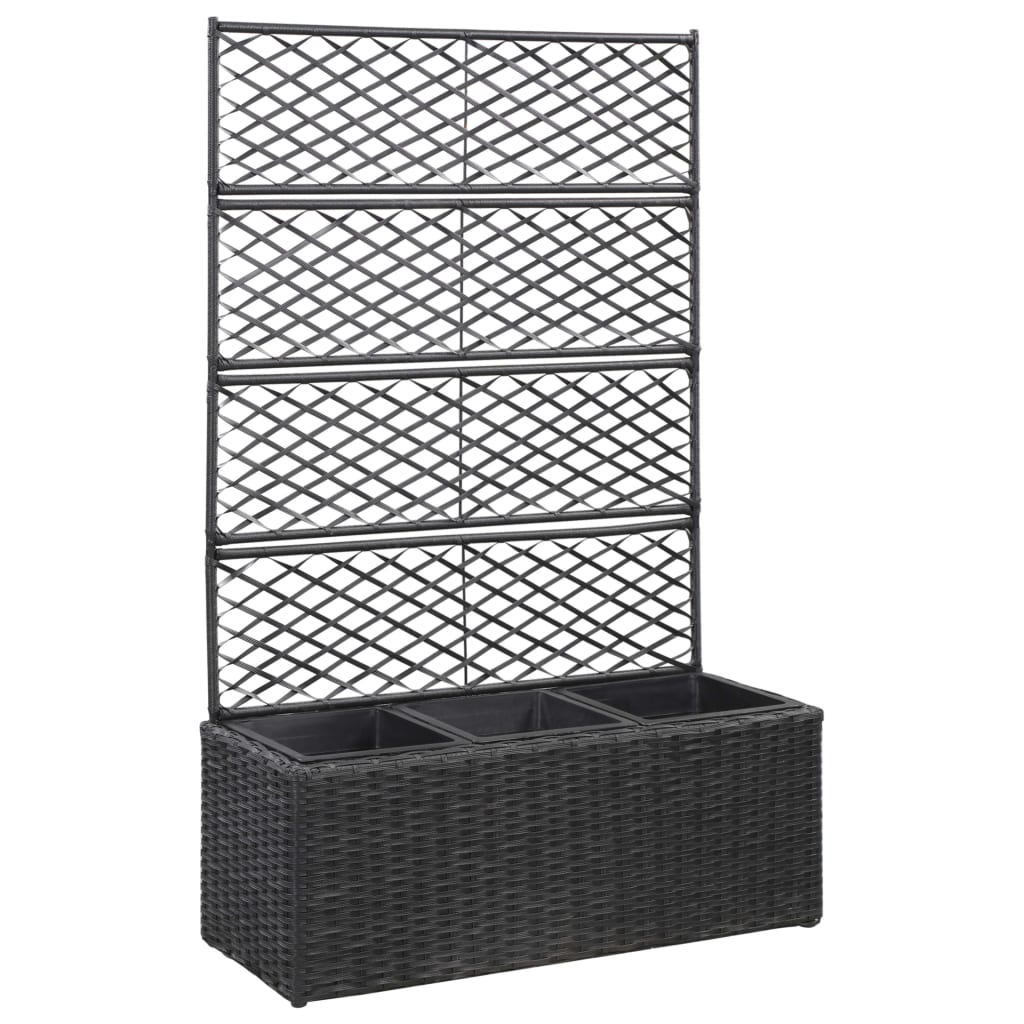 Trellis Raised Bed With 3 Pots Poly Rattan
