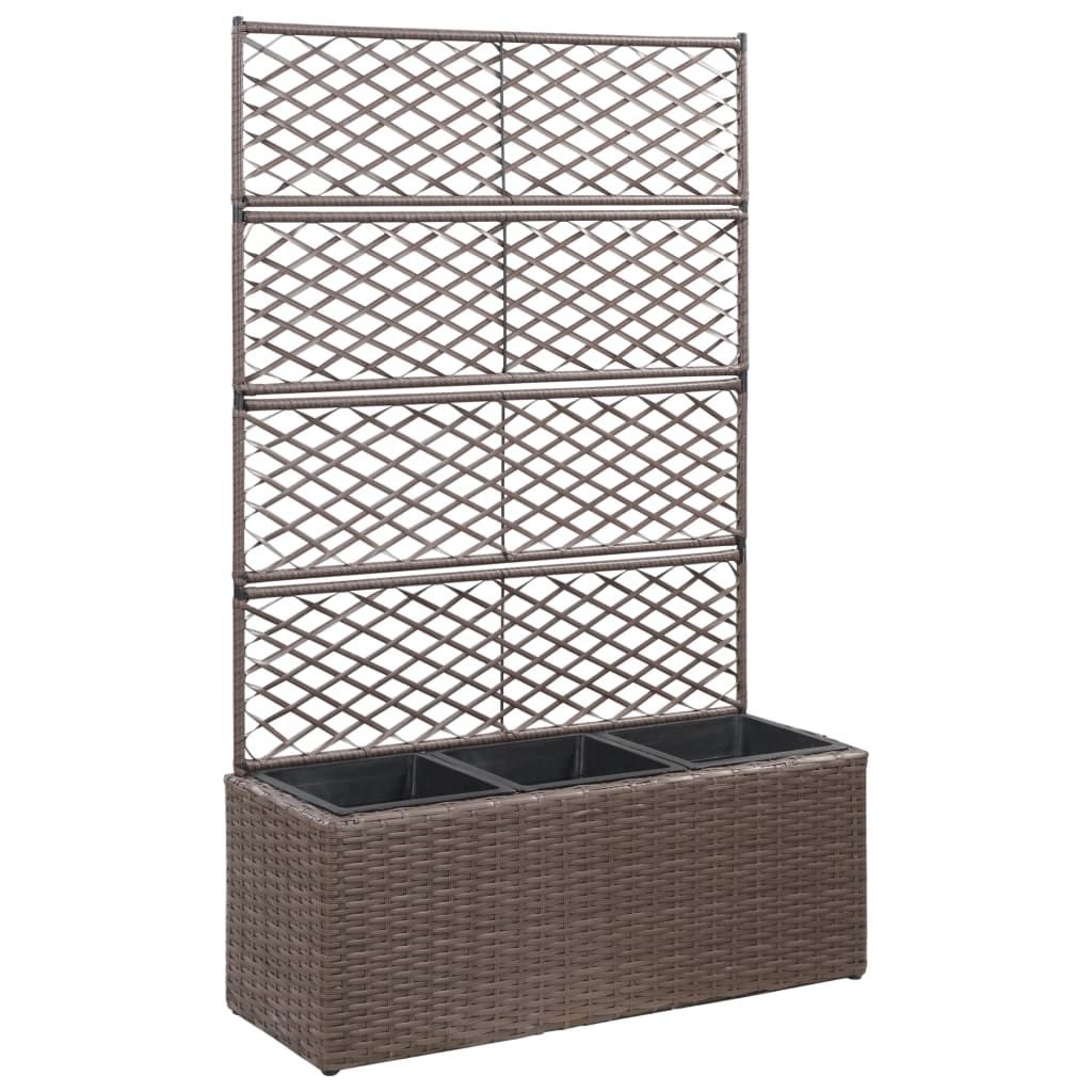 Trellis Raised Bed With 3 Pots Poly Rattan