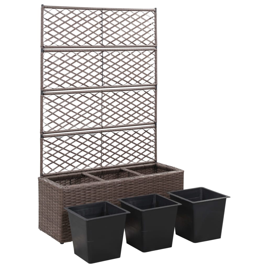 Trellis Raised Bed With 3 Pots Poly Rattan