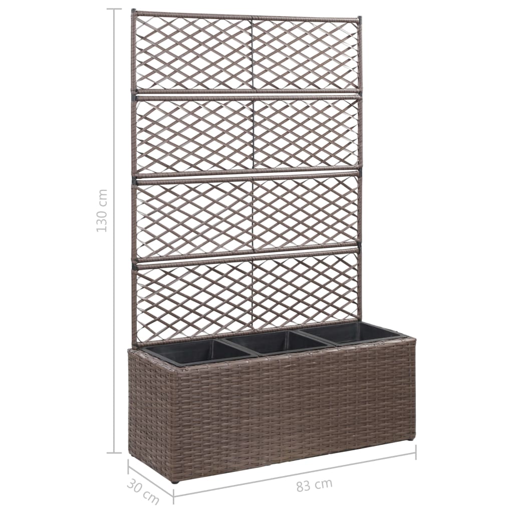 Trellis Raised Bed With 3 Pots Poly Rattan