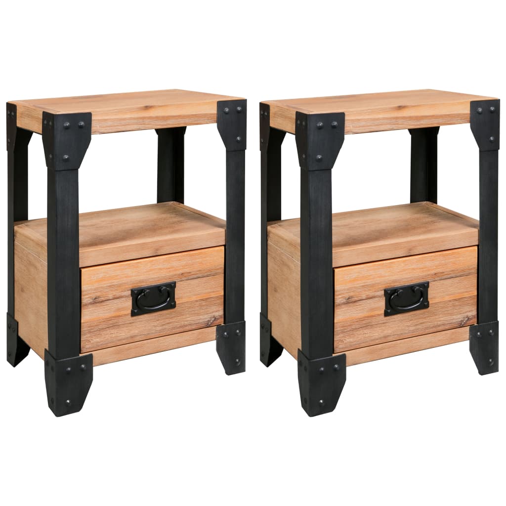 Nightstands 2 Pcs Solid Acacia Wood Steel 40X30X54 Cm