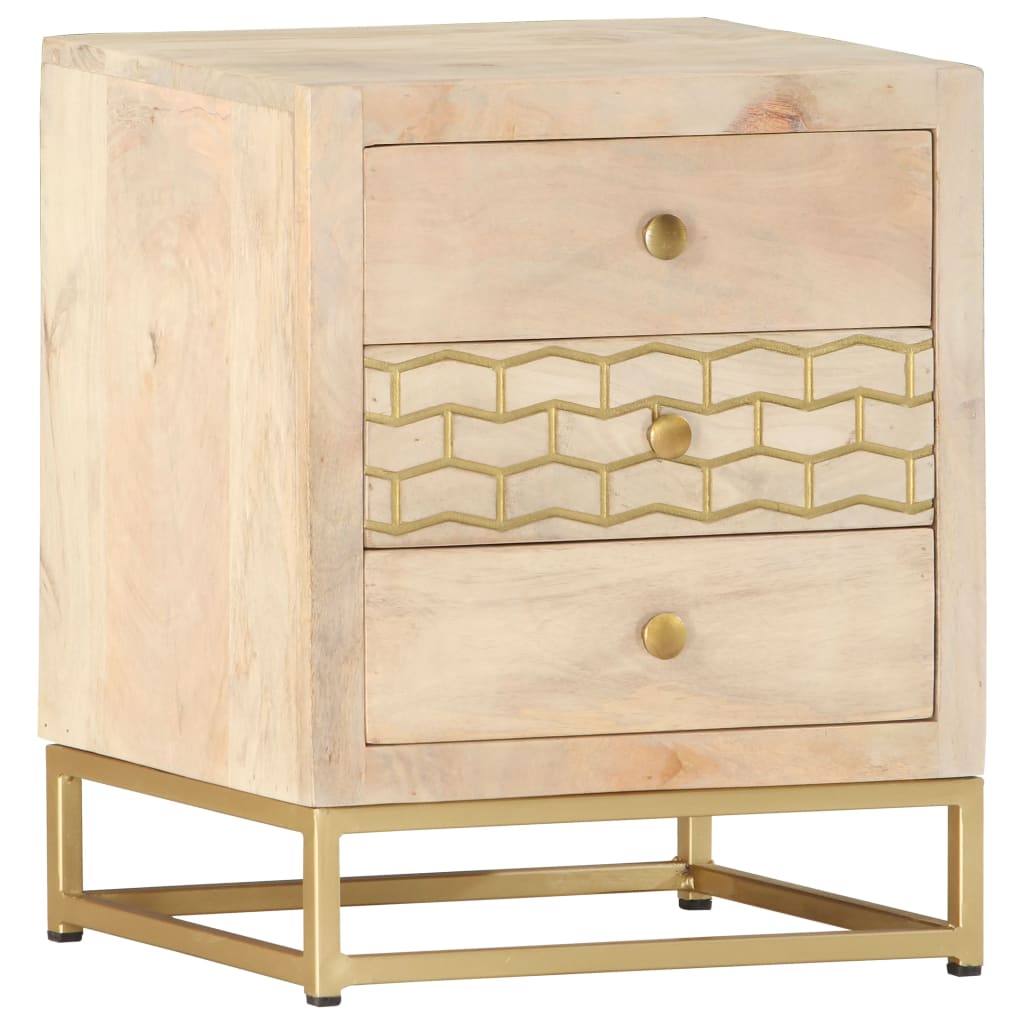 Bedside Cabinet Gold 40X30X50 Cm Solid Mango Wood