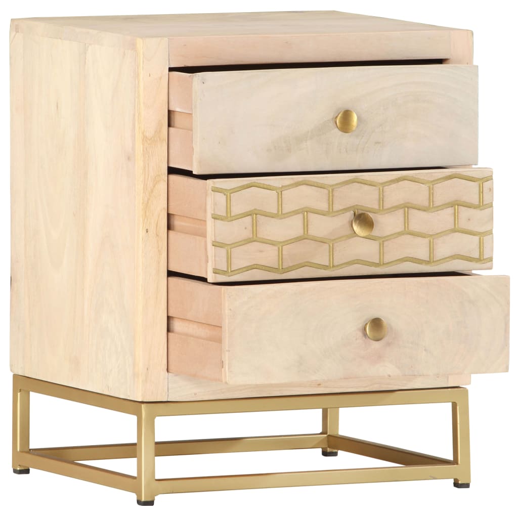 Bedside Cabinet Gold 40X30X50 Cm Solid Mango Wood