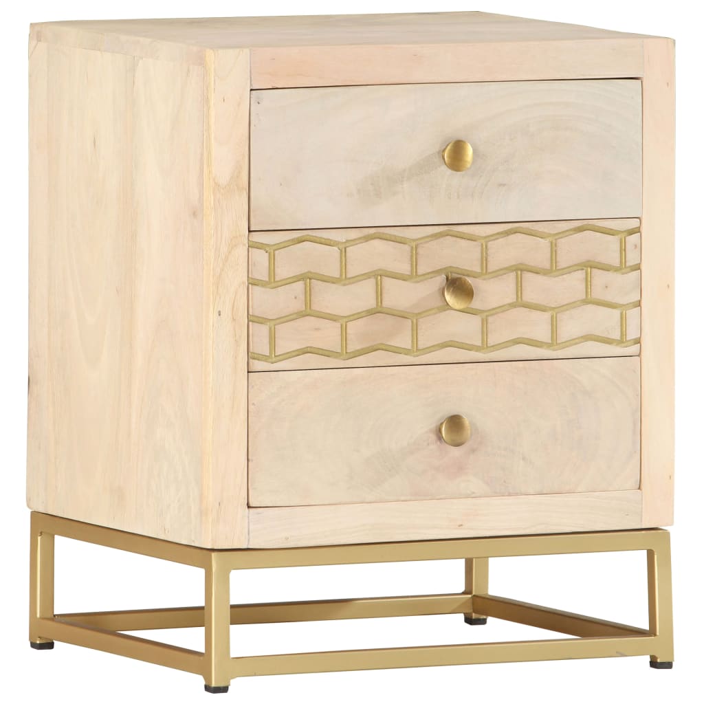 Bedside Cabinet Gold 40X30X50 Cm Solid Mango Wood