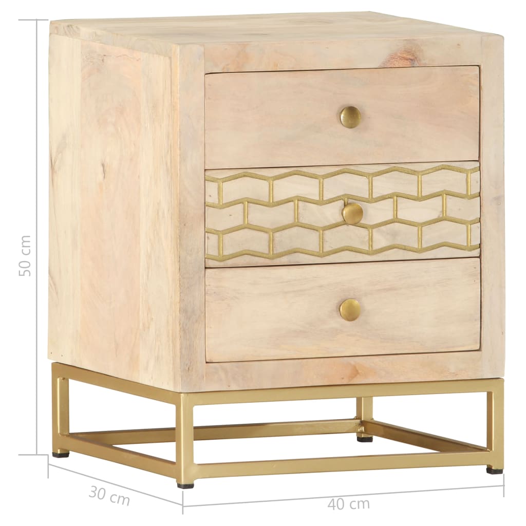 Bedside Cabinet Gold 40X30X50 Cm Solid Mango Wood