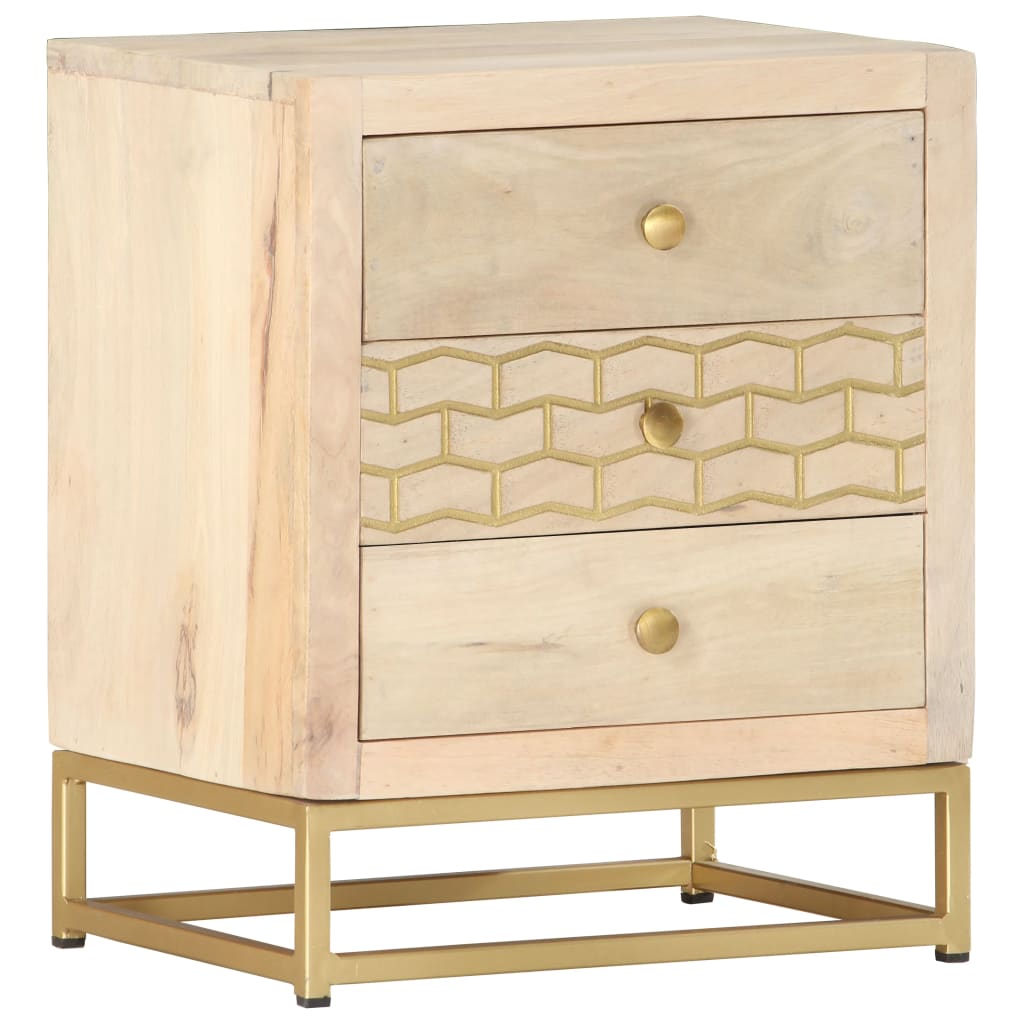 Bedside Cabinet Gold 40X30X50 Cm Solid Mango Wood