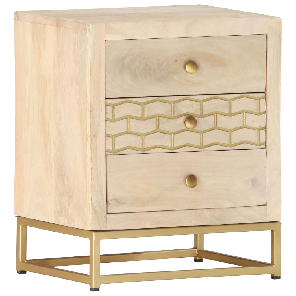 Bedside Cabinet Gold 40X30X50 Cm Solid Mango Wood