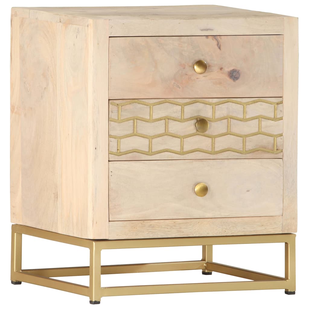 Bedside Cabinet Gold 40X30X50 Cm Solid Mango Wood