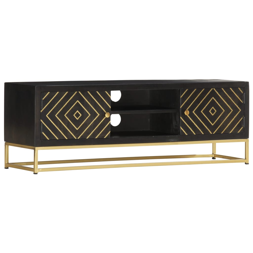 Tv Cabinet Black And Gold 120X30X40 Cm Solid Mango Wood