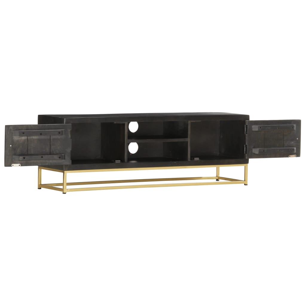 Tv Cabinet Black And Gold 120X30X40 Cm Solid Mango Wood