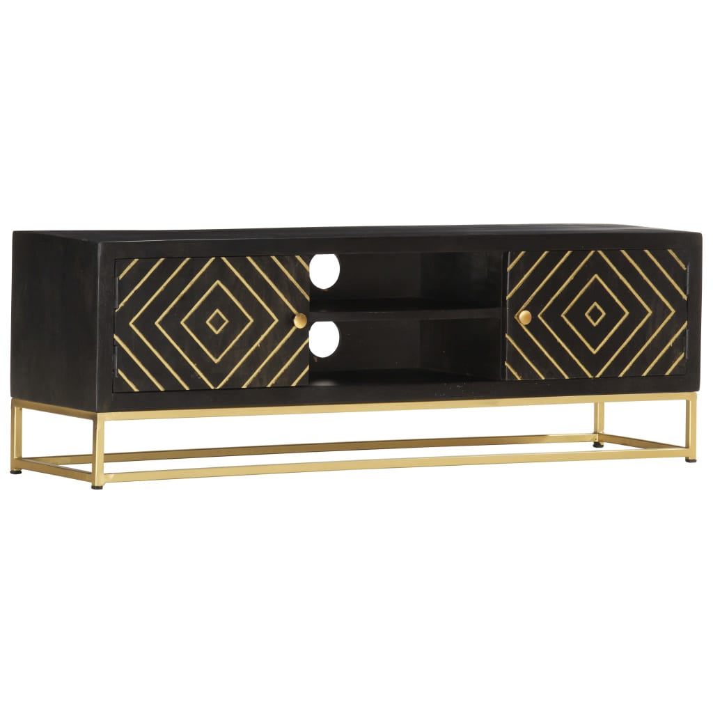 Tv Cabinet Black And Gold 120X30X40 Cm Solid Mango Wood