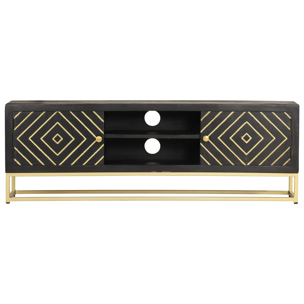 Tv Cabinet Black And Gold 120X30X40 Cm Solid Mango Wood