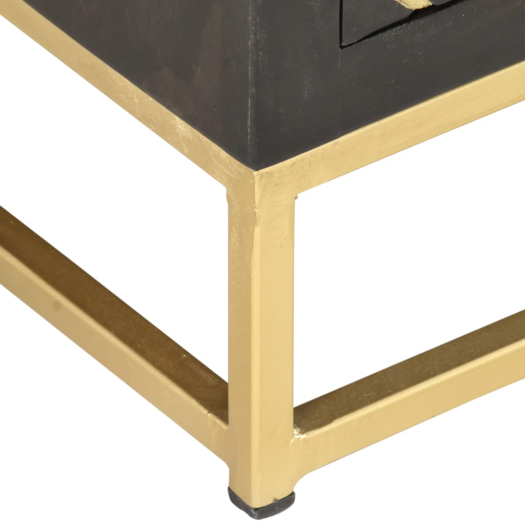 Tv Cabinet Black And Gold 120X30X40 Cm Solid Mango Wood