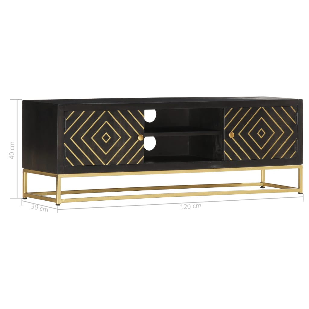 Tv Cabinet Black And Gold 120X30X40 Cm Solid Mango Wood