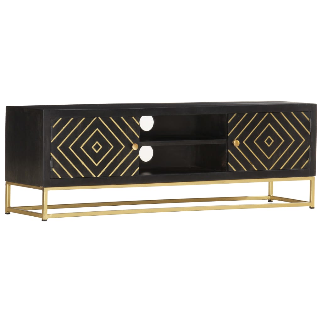 Tv Cabinet Black And Gold 120X30X40 Cm Solid Mango Wood