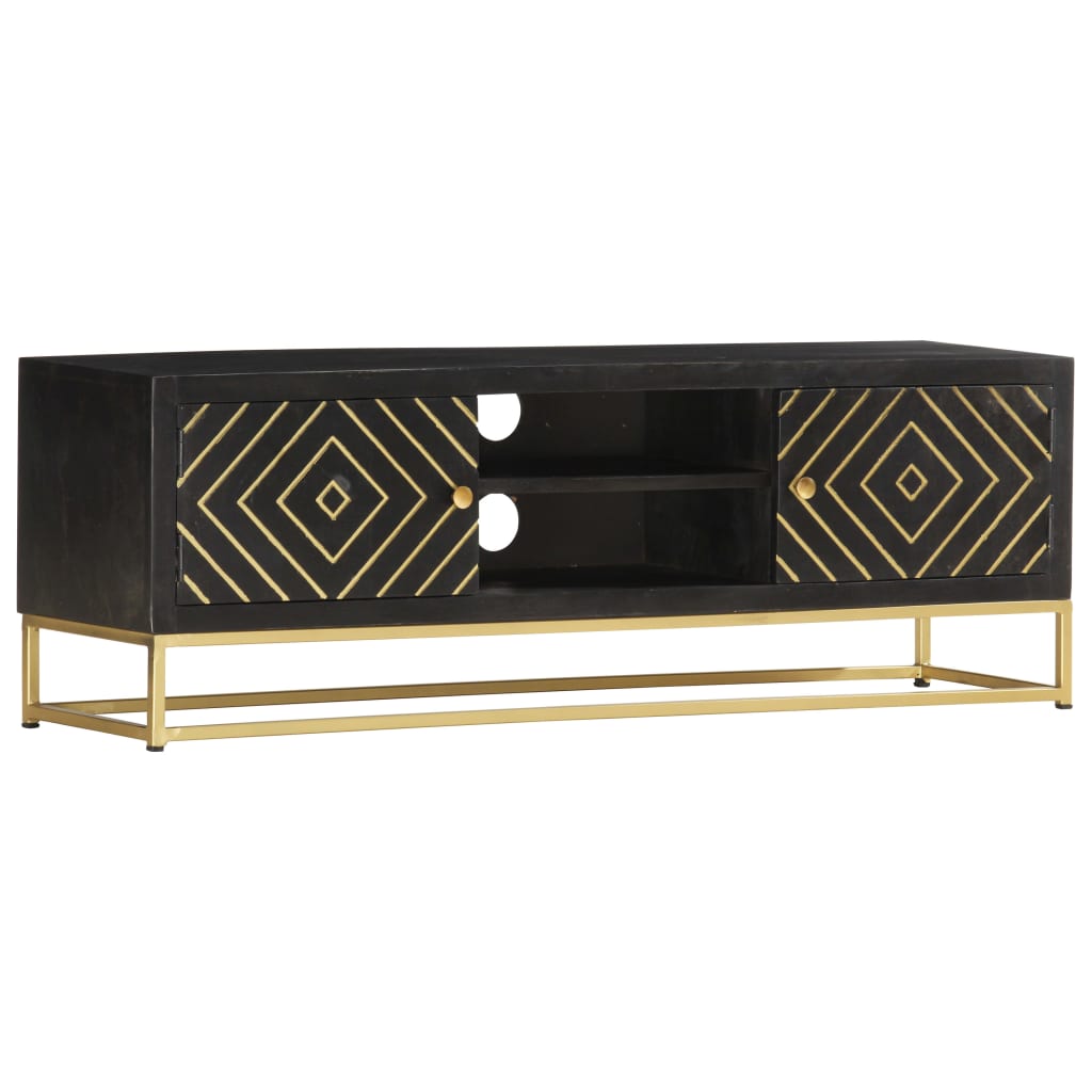 Tv Cabinet Black And Gold 120X30X40 Cm Solid Mango Wood