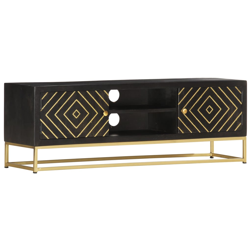 Tv Cabinet Black And Gold 120X30X40 Cm Solid Mango Wood