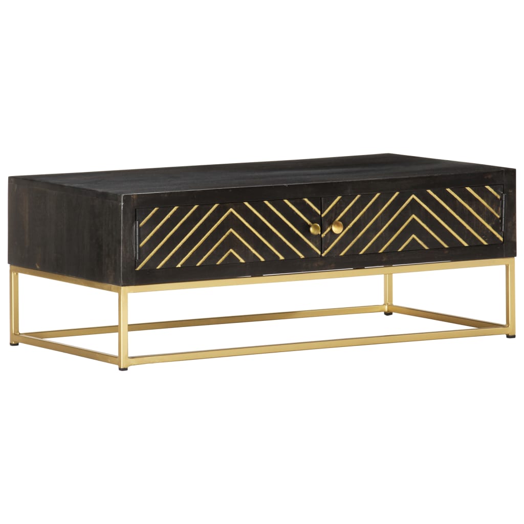 Coffee Table Black And Gold 90X50X35 Cm Solid Mango Wood