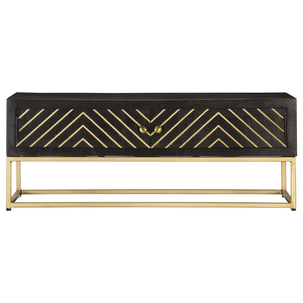 Coffee Table Black And Gold 90X50X35 Cm Solid Mango Wood