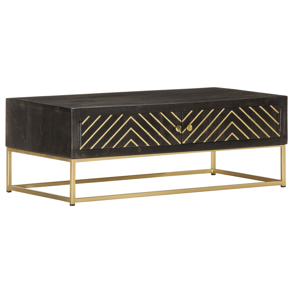 Coffee Table Black And Gold 90X50X35 Cm Solid Mango Wood