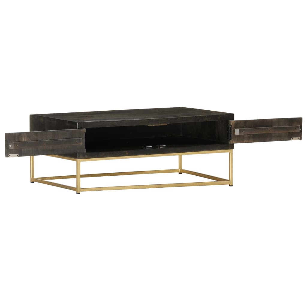 Coffee Table Black And Gold 90X50X35 Cm Solid Mango Wood
