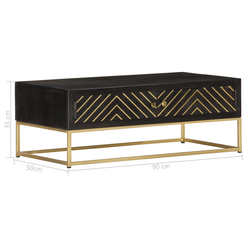 Coffee Table Black And Gold 90X50X35 Cm Solid Mango Wood