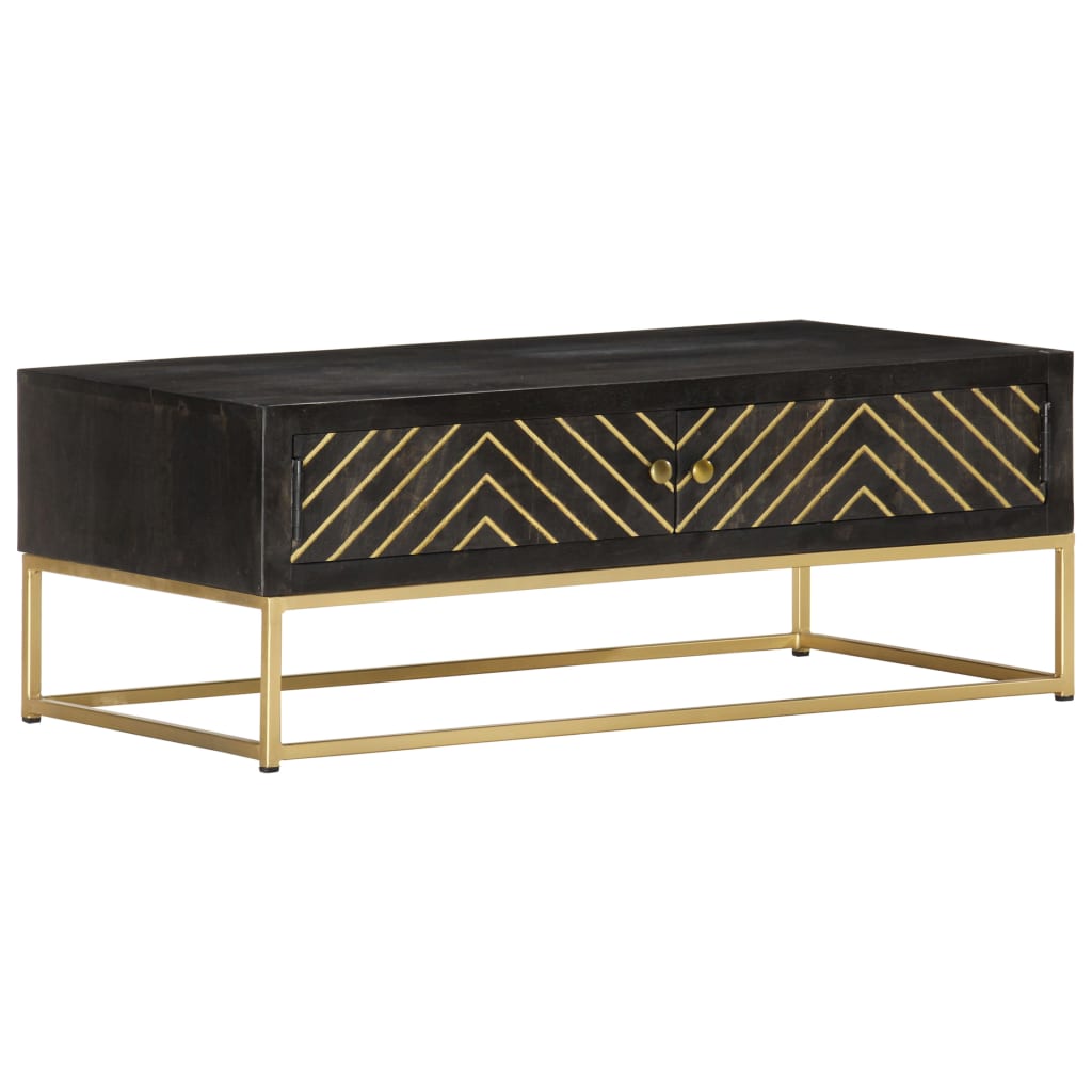 Coffee Table Black And Gold 90X50X35 Cm Solid Mango Wood
