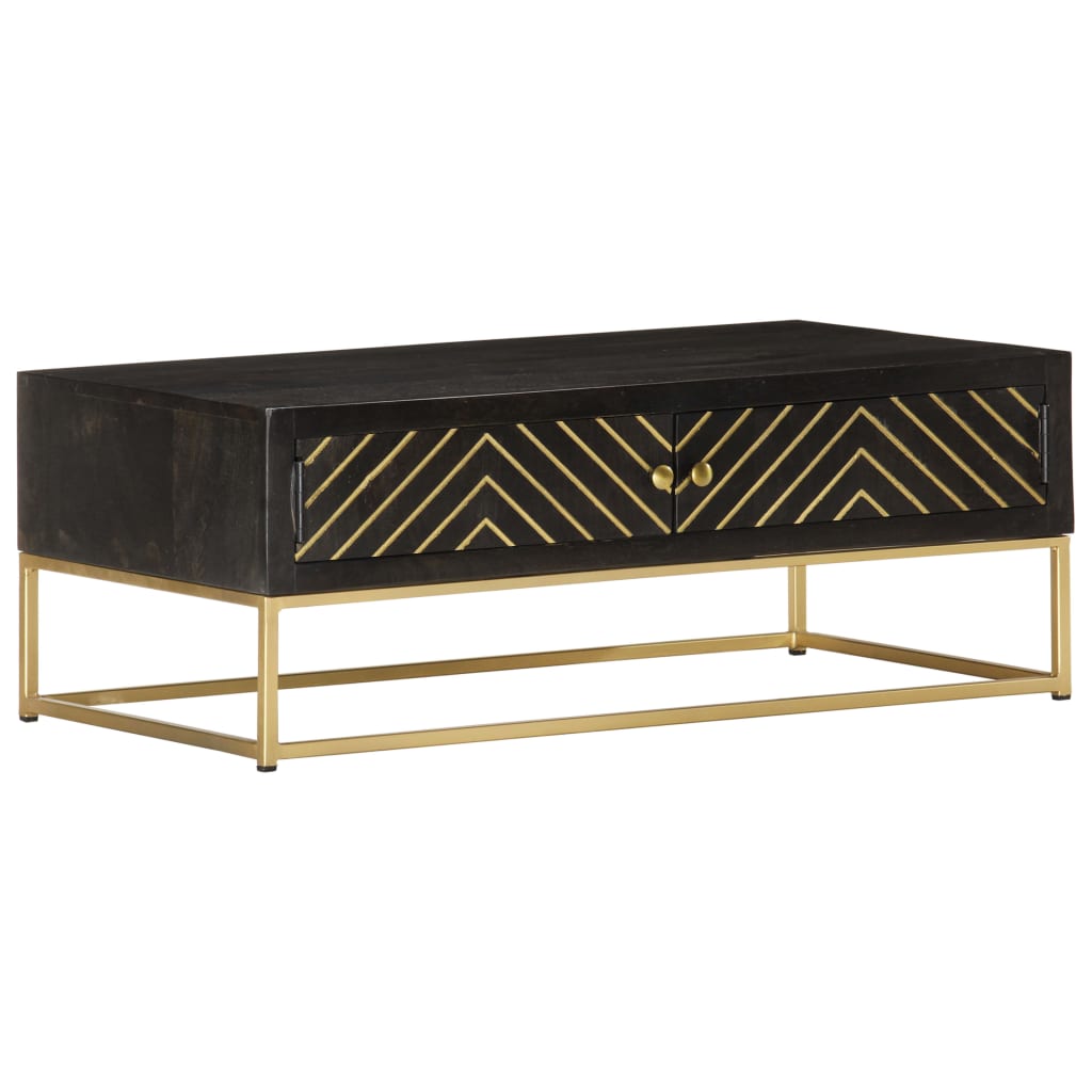 Coffee Table Black And Gold 90X50X35 Cm Solid Mango Wood