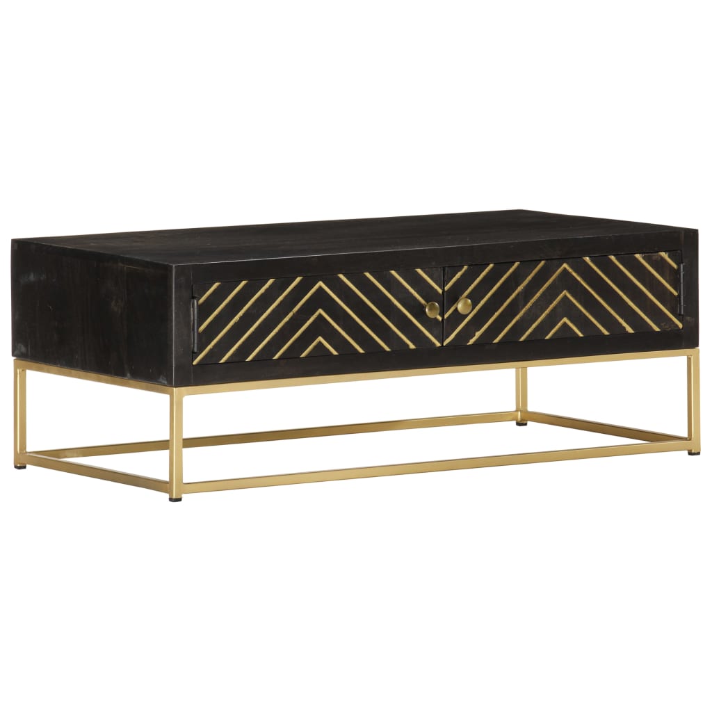 Coffee Table Black And Gold 90X50X35 Cm Solid Mango Wood