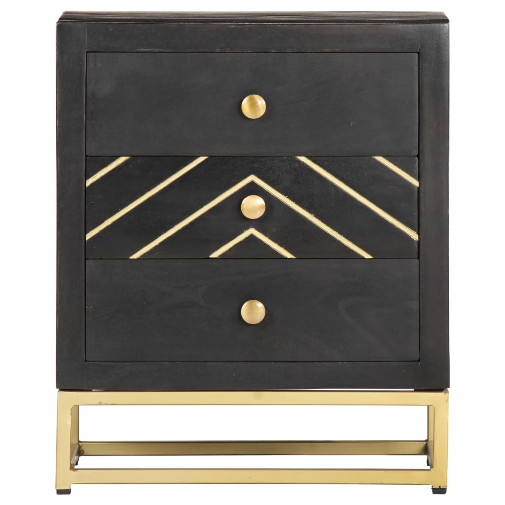 Bedside Cabinet Black And Gold 40X30X50 Cm Solid Mango Wood