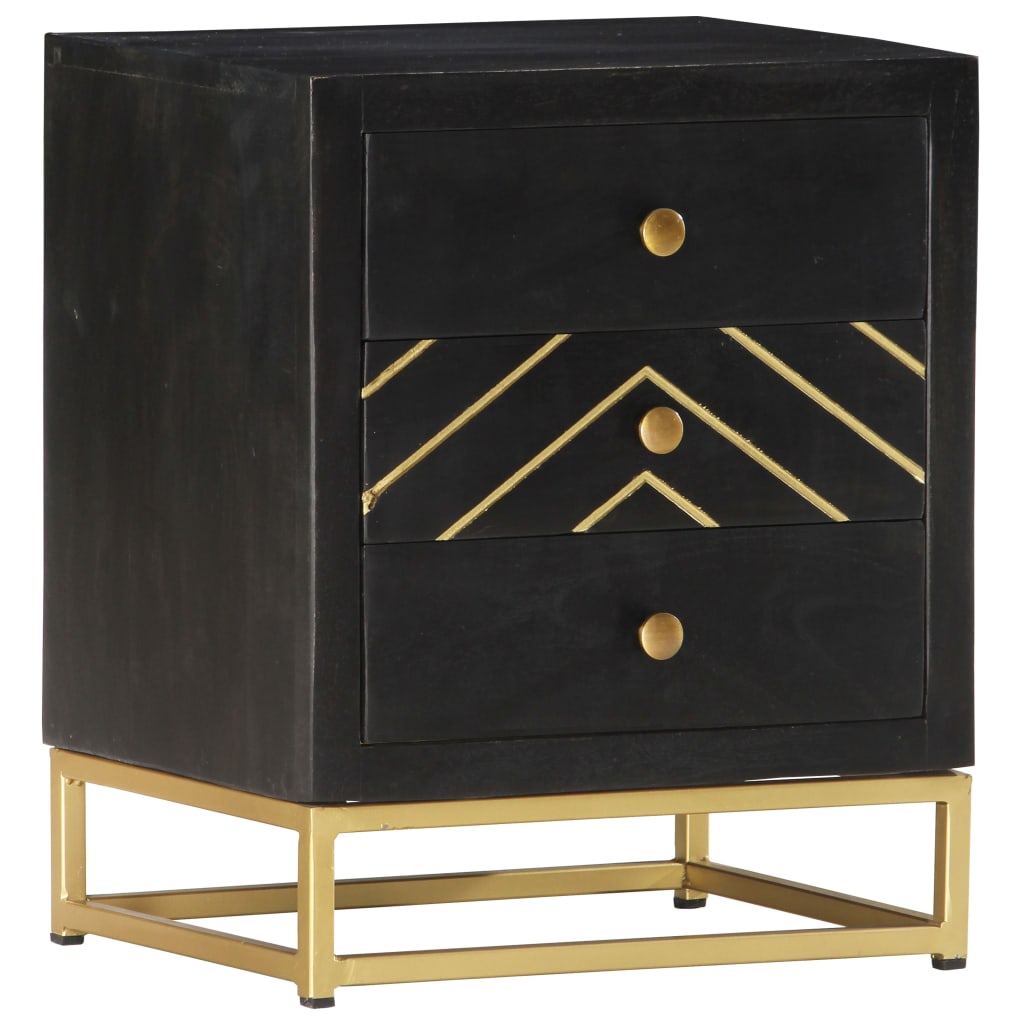 Bedside Cabinet Black And Gold 40X30X50 Cm Solid Mango Wood