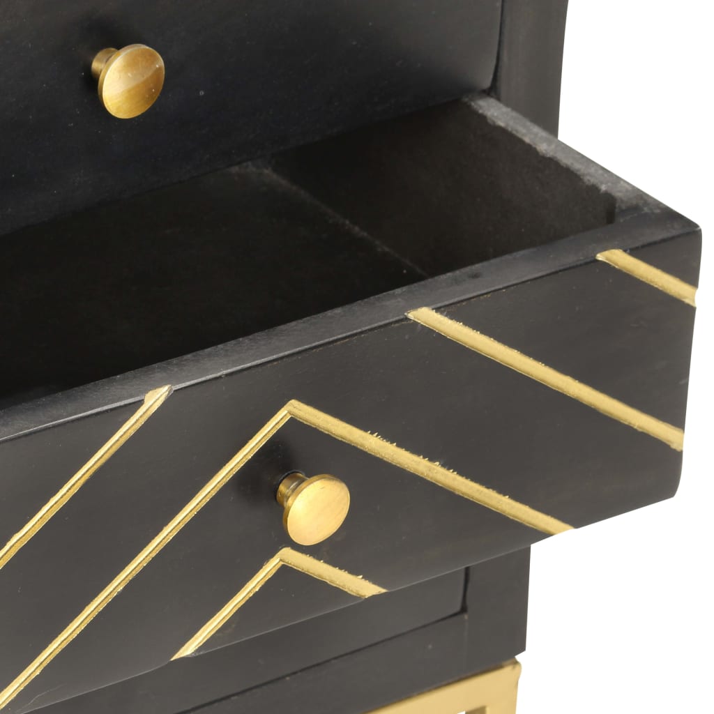 Bedside Cabinet Black And Gold 40X30X50 Cm Solid Mango Wood