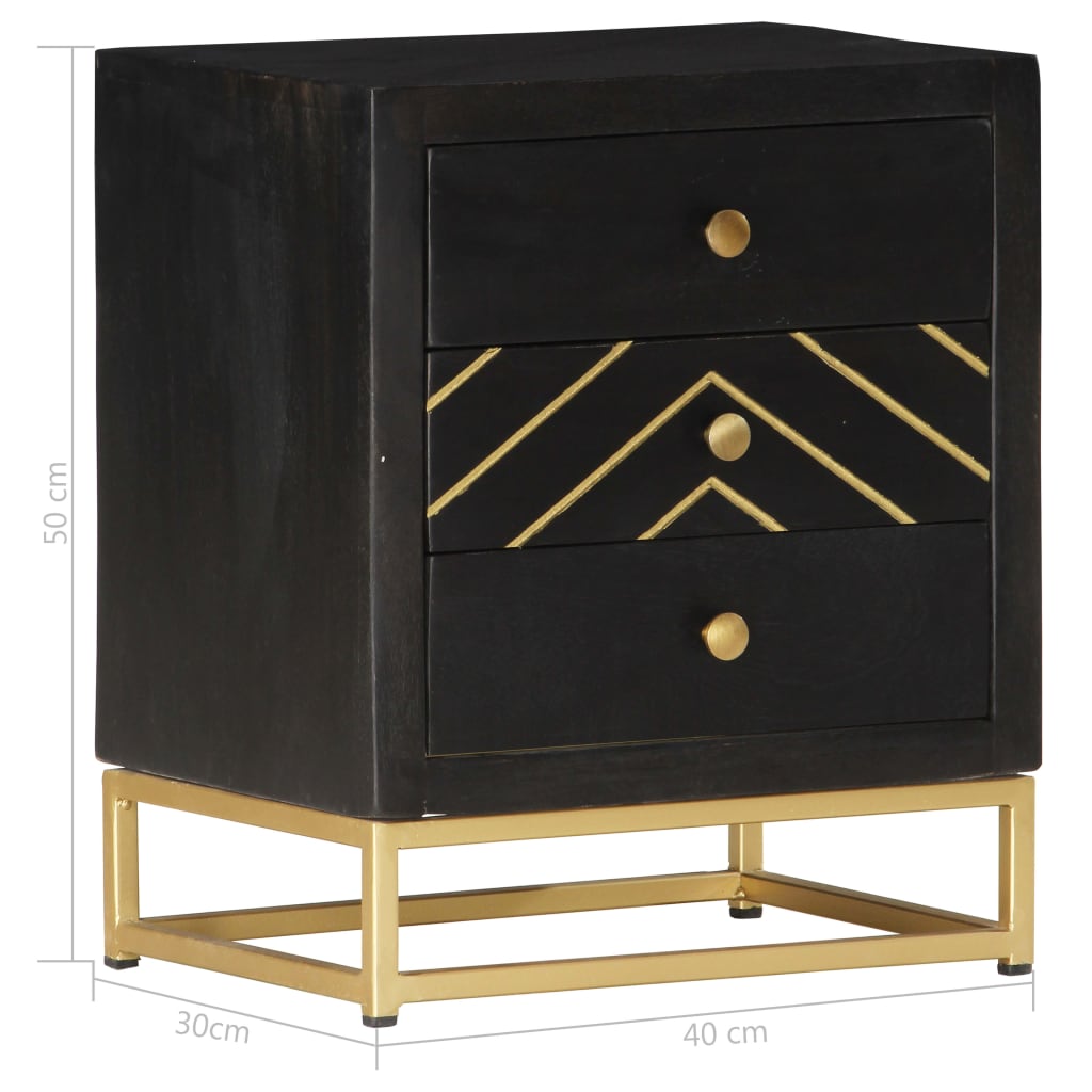 Bedside Cabinet Black And Gold 40X30X50 Cm Solid Mango Wood