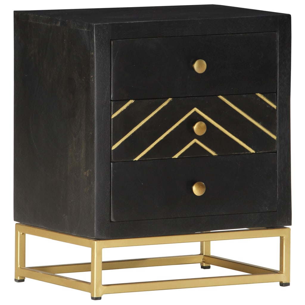 Bedside Cabinet Black And Gold 40X30X50 Cm Solid Mango Wood
