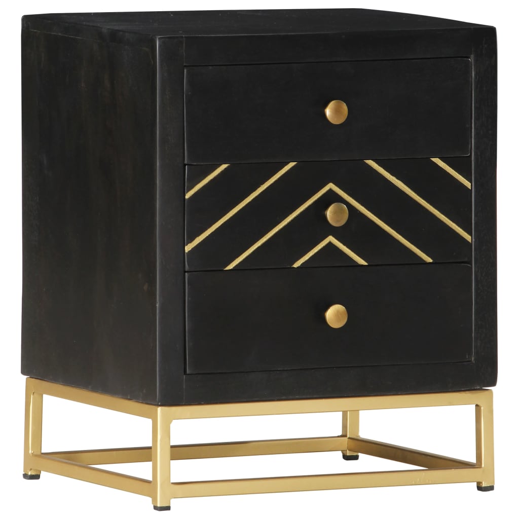 Bedside Cabinet Black And Gold 40X30X50 Cm Solid Mango Wood