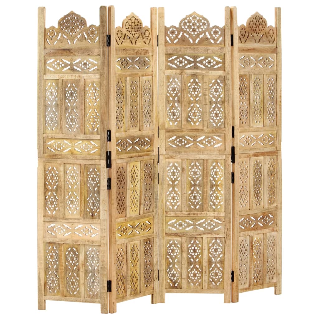 Hand Carved 5-Panel Room Divider Brown 200X165 Cm Solid Mango Wood