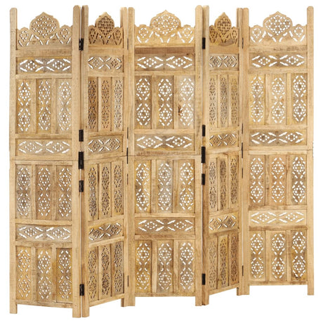 Hand Carved 5-Panel Room Divider Brown 200X165 Cm Solid Mango Wood