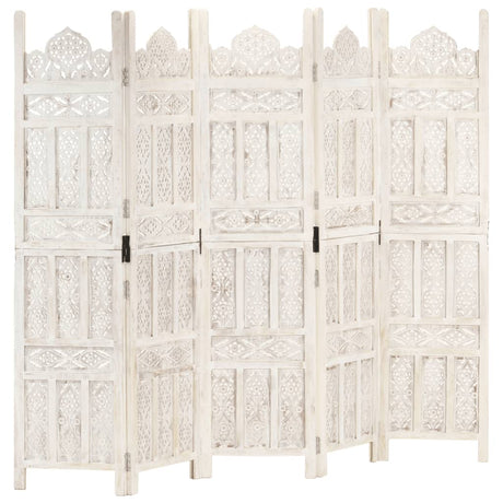 Hand Carved 5-Panel Room Divider Brown 200X165 Cm Solid Mango Wood