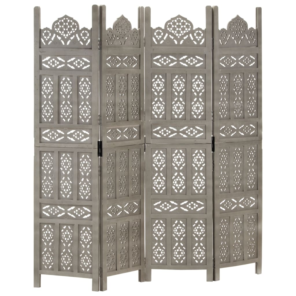 Hand Carved 5-Panel Room Divider Brown 200X165 Cm Solid Mango Wood