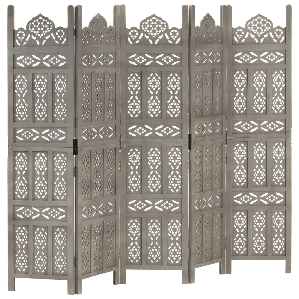 Hand Carved 5-Panel Room Divider Brown 200X165 Cm Solid Mango Wood