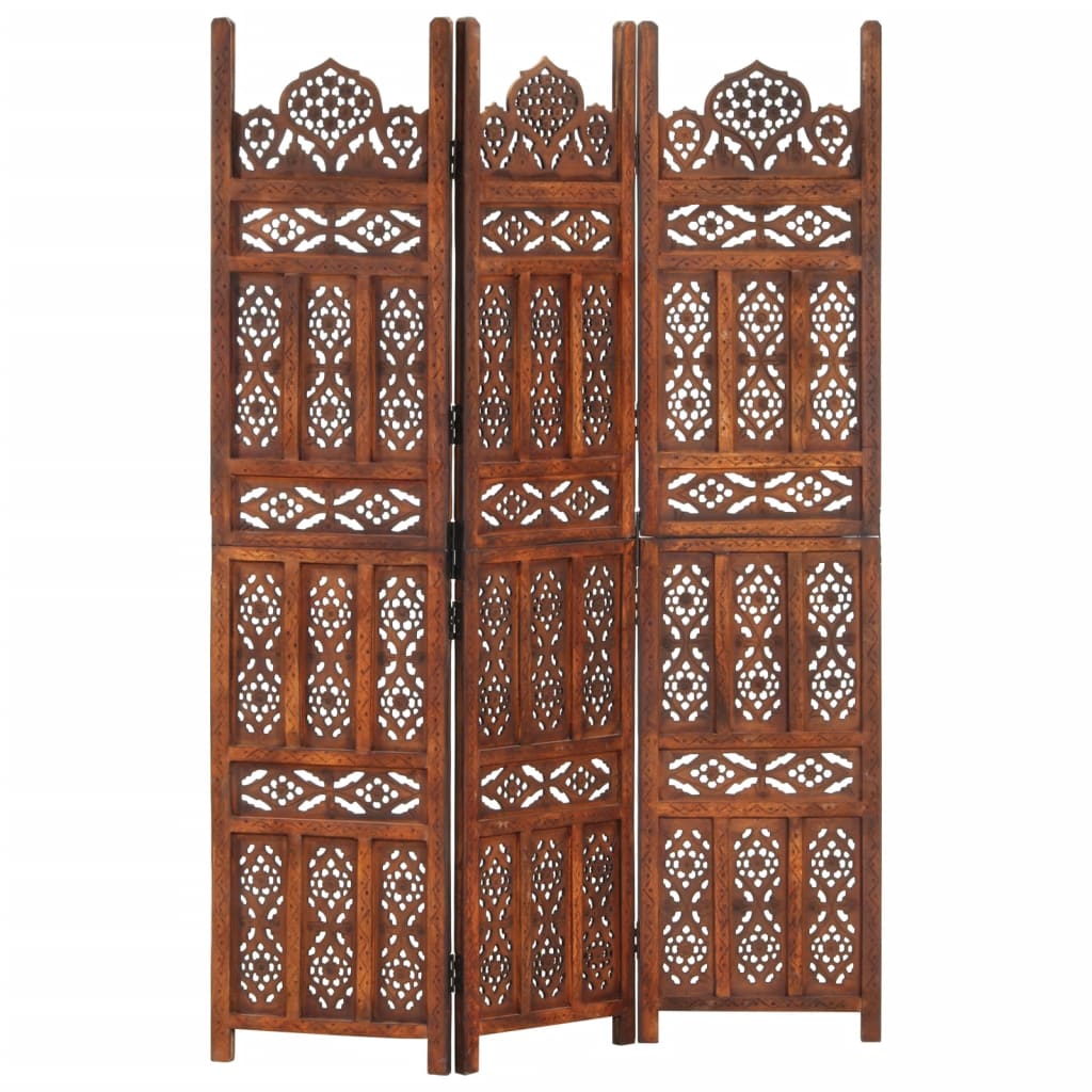 Hand Carved 5-Panel Room Divider Brown 200X165 Cm Solid Mango Wood