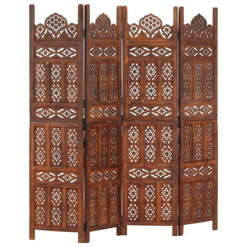 Hand Carved 5-Panel Room Divider Brown 200X165 Cm Solid Mango Wood